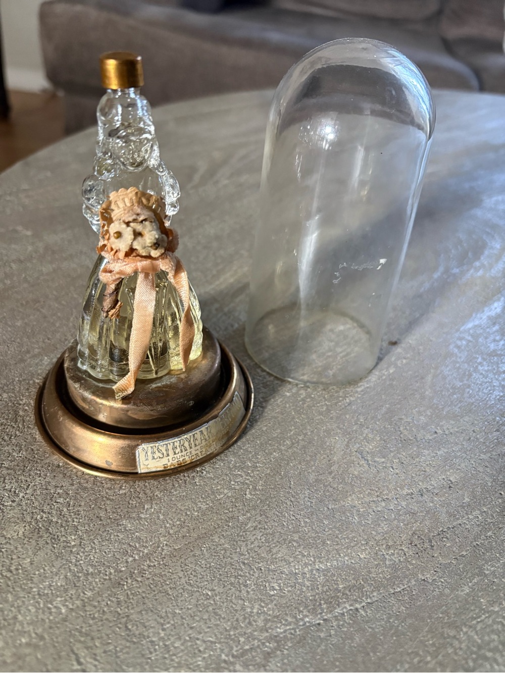 Glass Dome Trinket with Decorative Doll and Brass Base